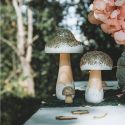 6 champignons en bois "paillettes dorées" - 3 cm