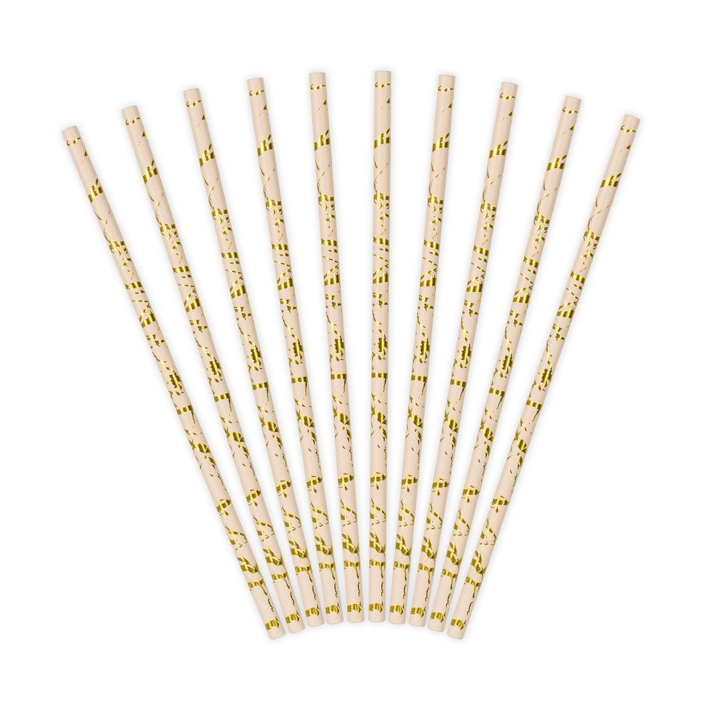 10 pailles roses marbre doré