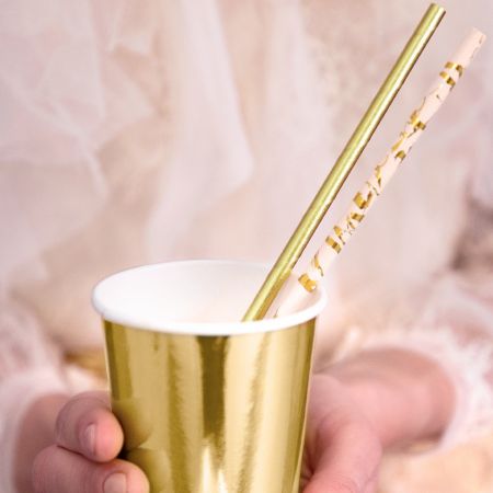 10 pailles roses marbre doré