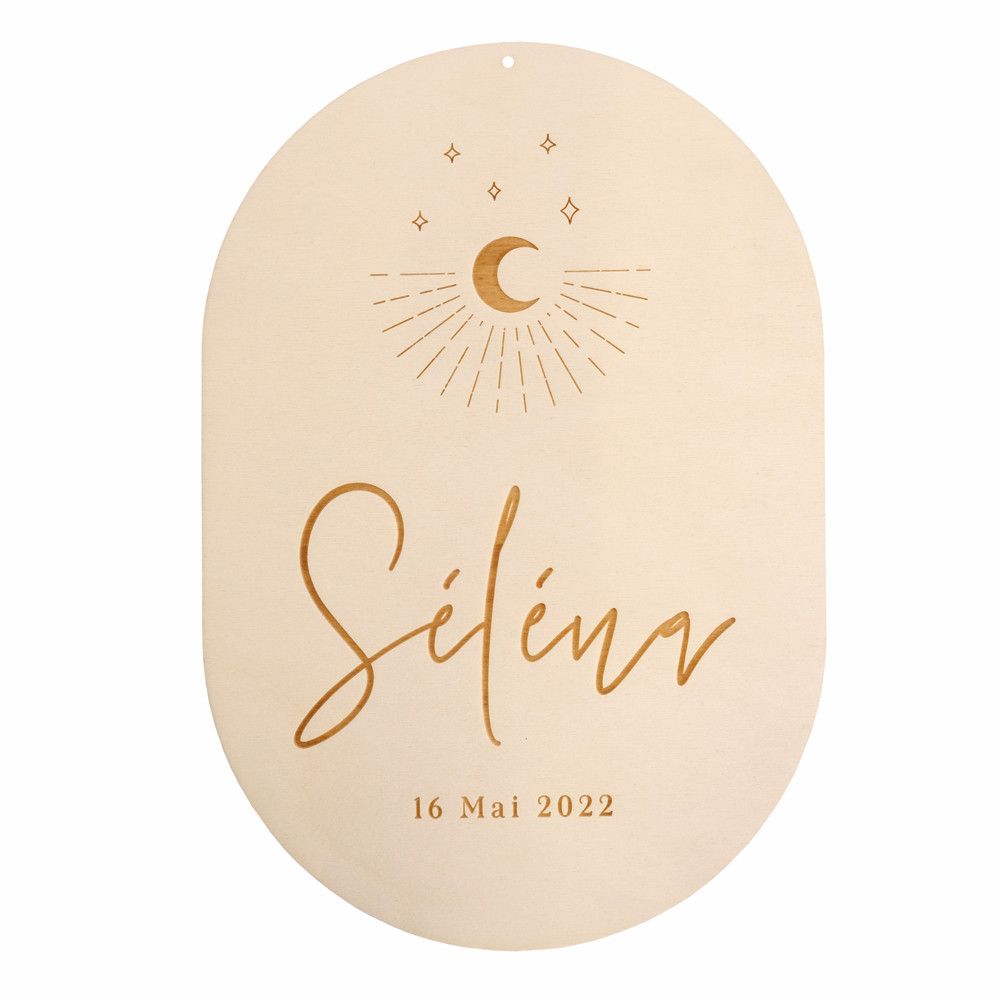 Panneau en bois personnalisable ovale "lune"
