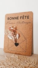 Pancarte en liège personnalisable + fleurs séchées "bonne fête Mamie"