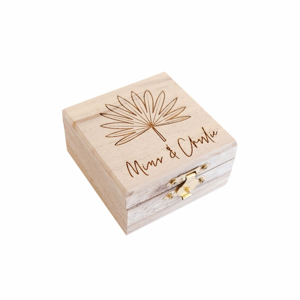 Boîte alliances carrée personnalisable "palme"