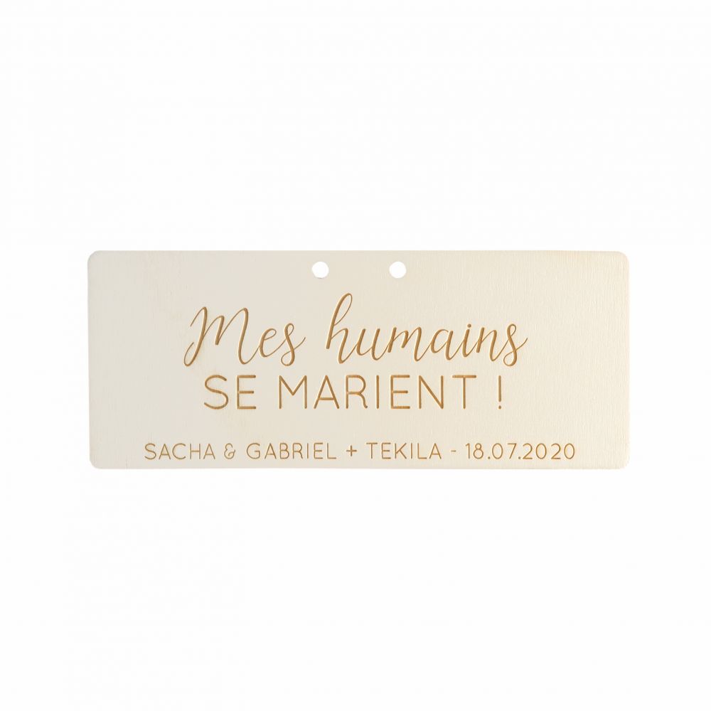 Pancarte pour chien en bois personnalisable "mes humains"