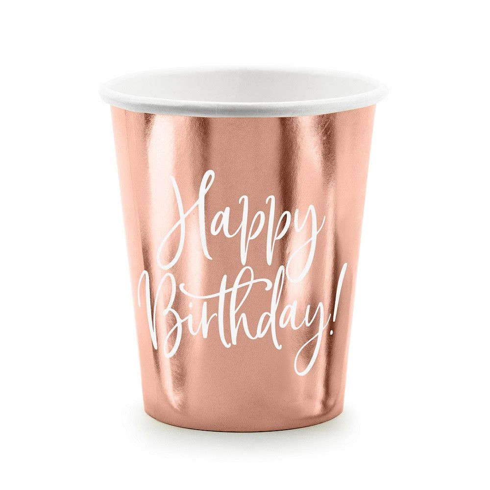 6 gobelets rose gold "happy birthday"