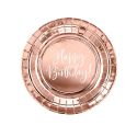 6 assiettes rose gold "happy birthday" - 18 cm