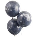 3 grands ballons micro-confettis argentés "navy"