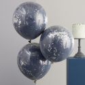 3 grands ballons micro-confettis argentés "navy"