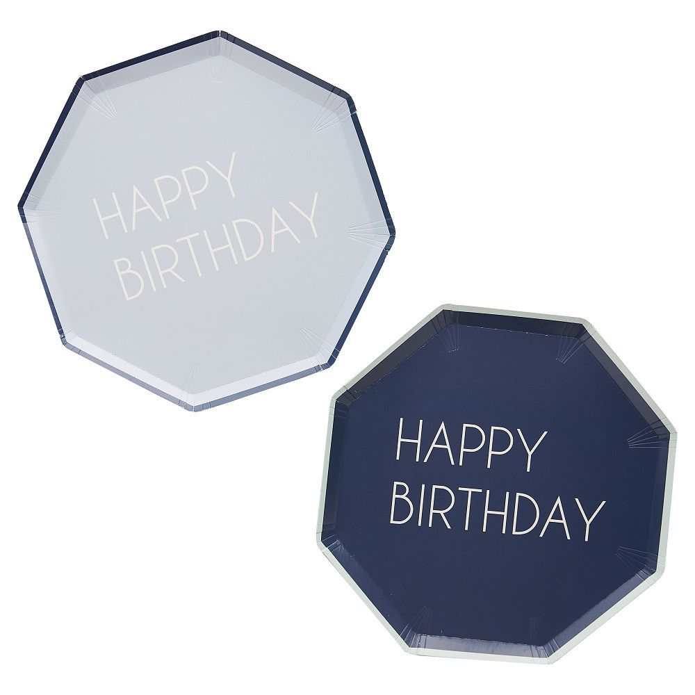 8 assiettes HAPPY BIRTHDAY "navy" - 25 cm