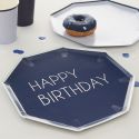8 assiettes HAPPY BIRTHDAY "navy" - 25 cm