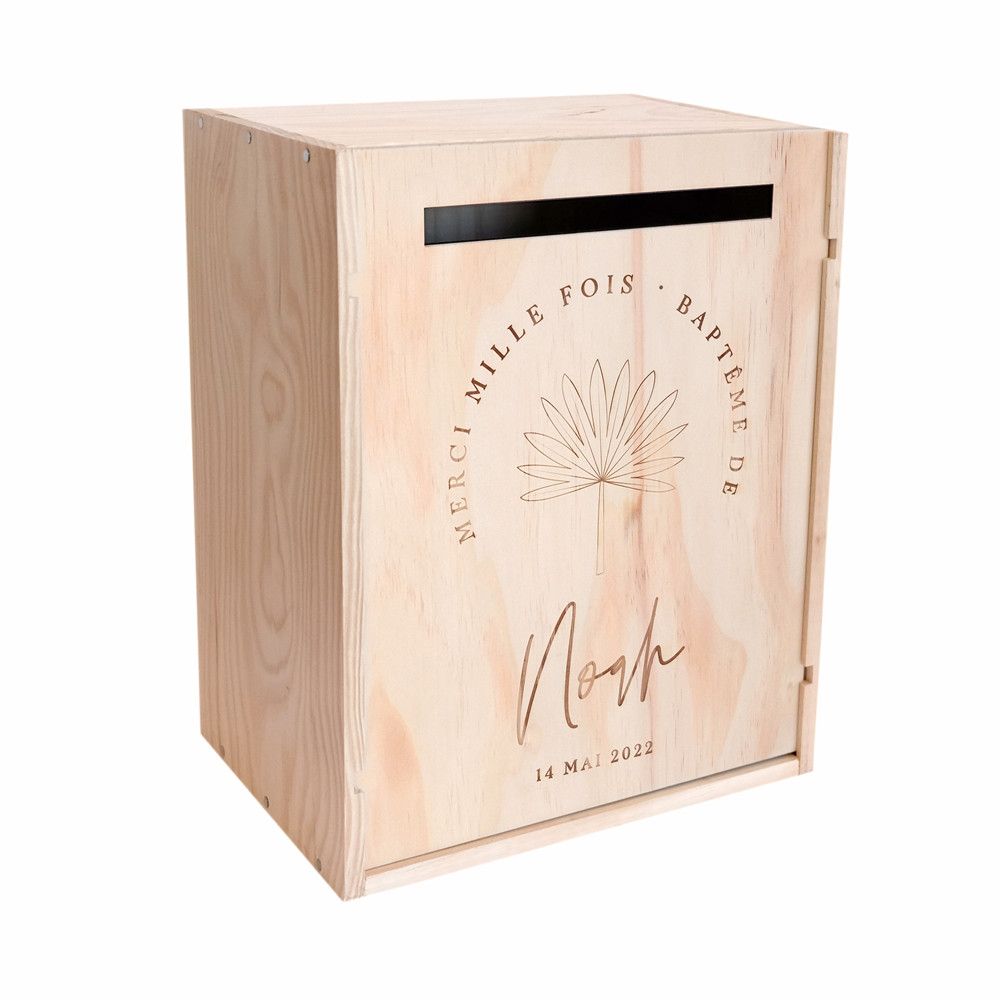 Urne en bois personnalisable "baptême palme"