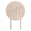 Cake topper rond en bois "happy birthday"