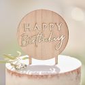 Cake topper rond en bois "happy birthday"
