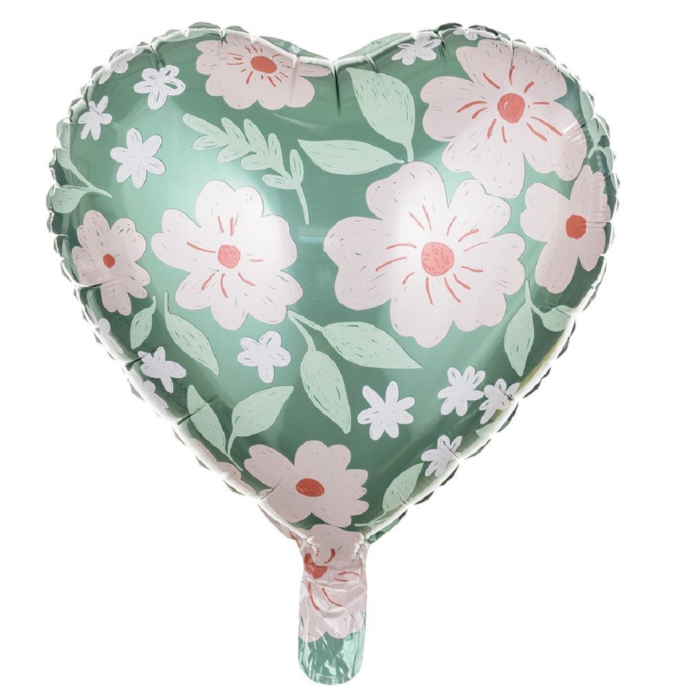 Ballon en mylar Coeur avec fleurs - 45 cm