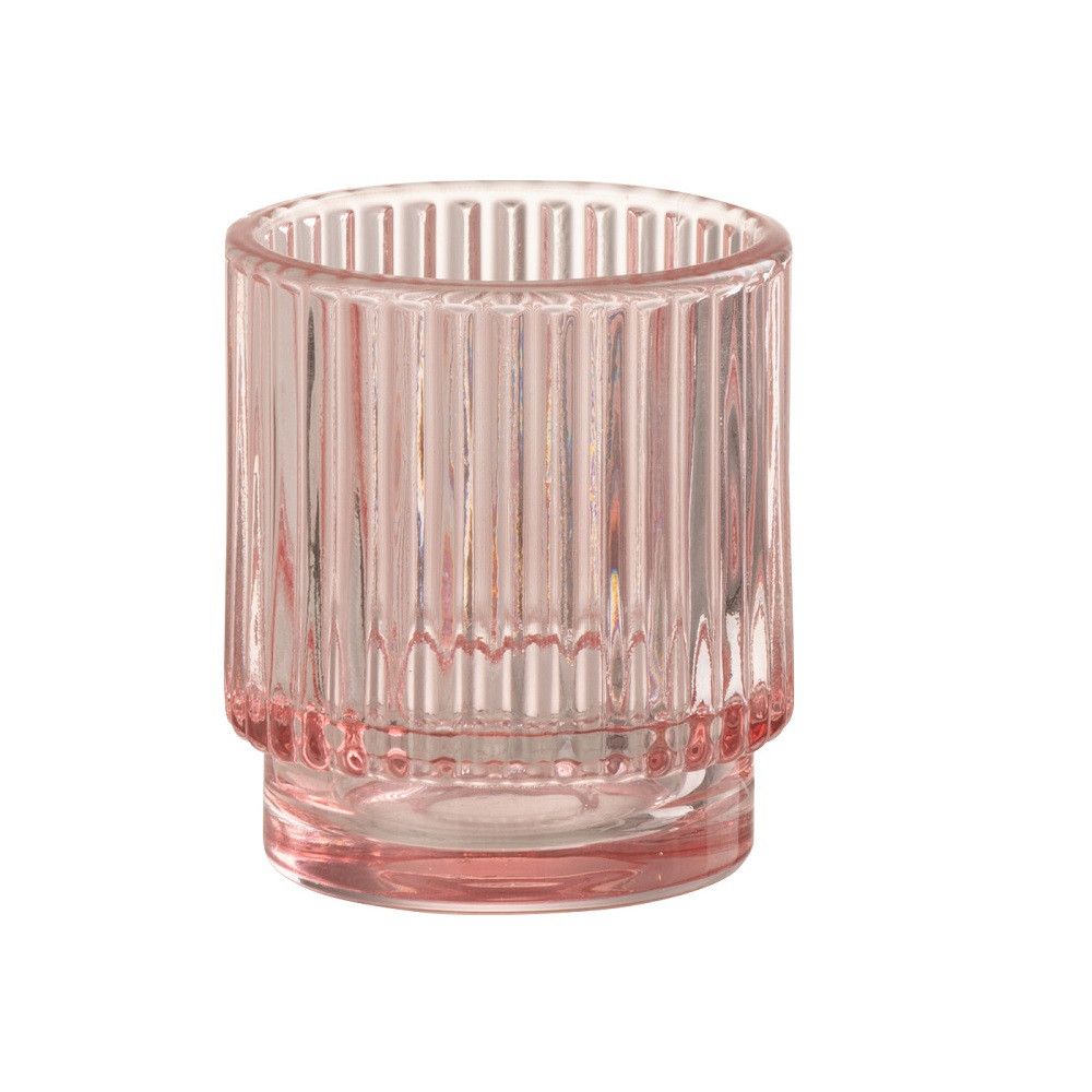 Photophore en verre strié "rose" - 8 cm