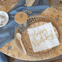 20 serviettes "happy birthday" dorées - 16,50 cm