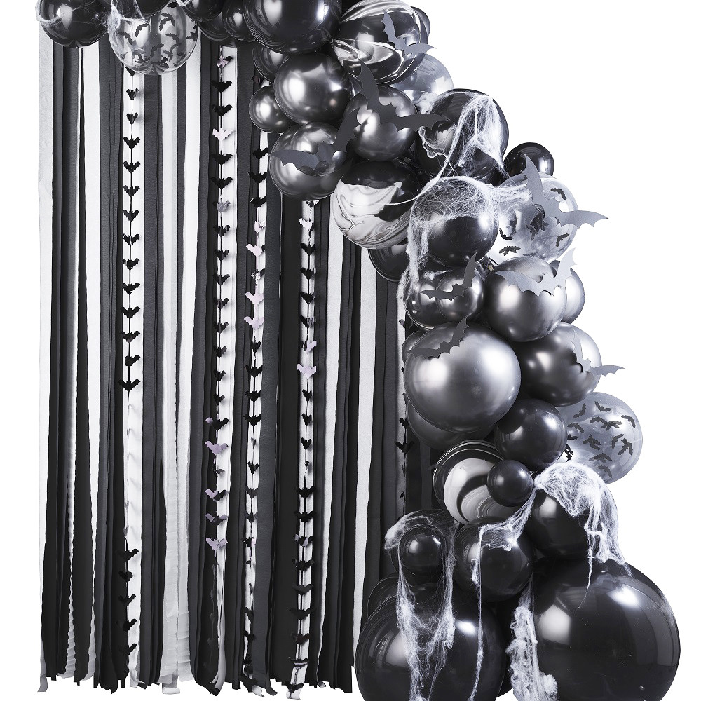 Kit pour guirlande de ballons, rideau crépon & accessoires "Halloween" - 75 ballons