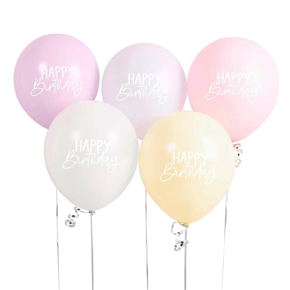 5 ballons pastel "Happy birthday"