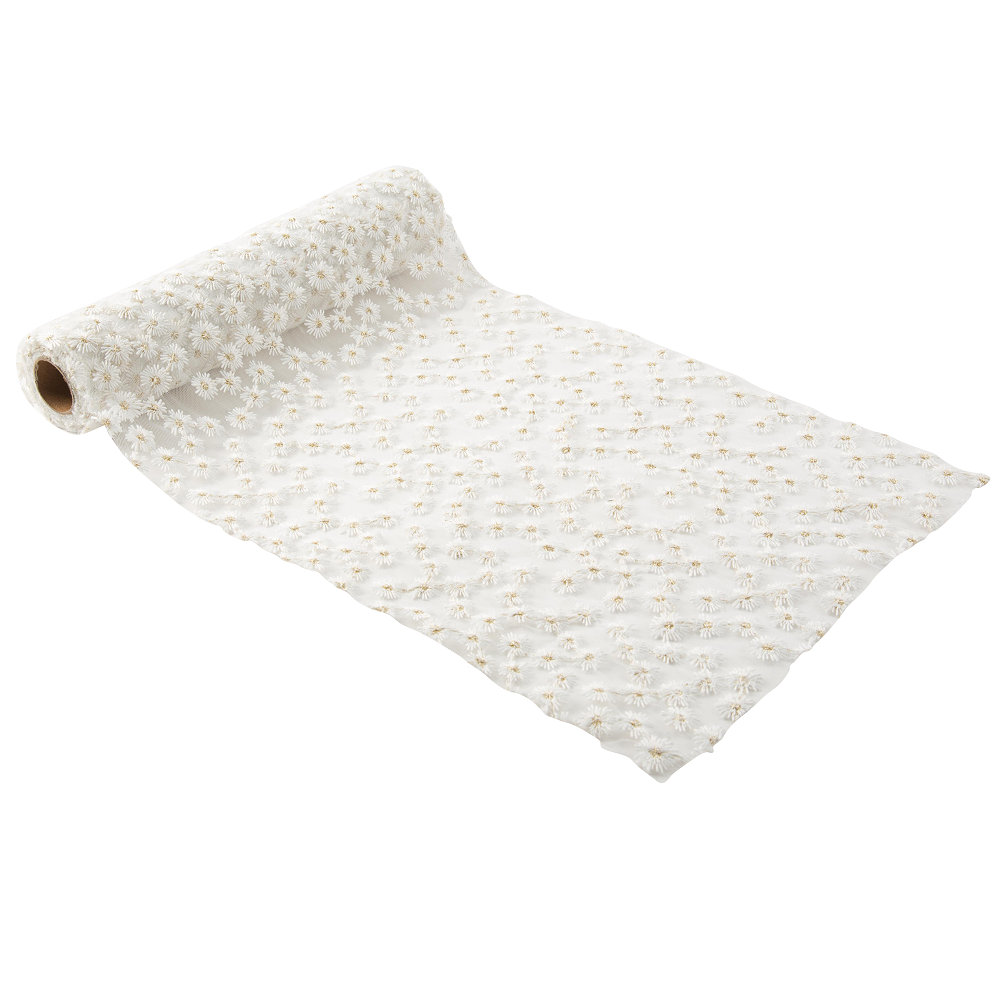Chemin de table voile "fleurs brodées"-  3 m