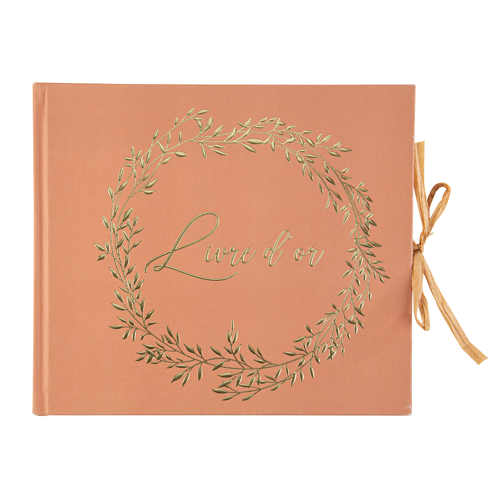 Livre d'or "terracotta feuilles dorées"