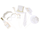 10 accessoires photobooth "blanc feuilles dorées"