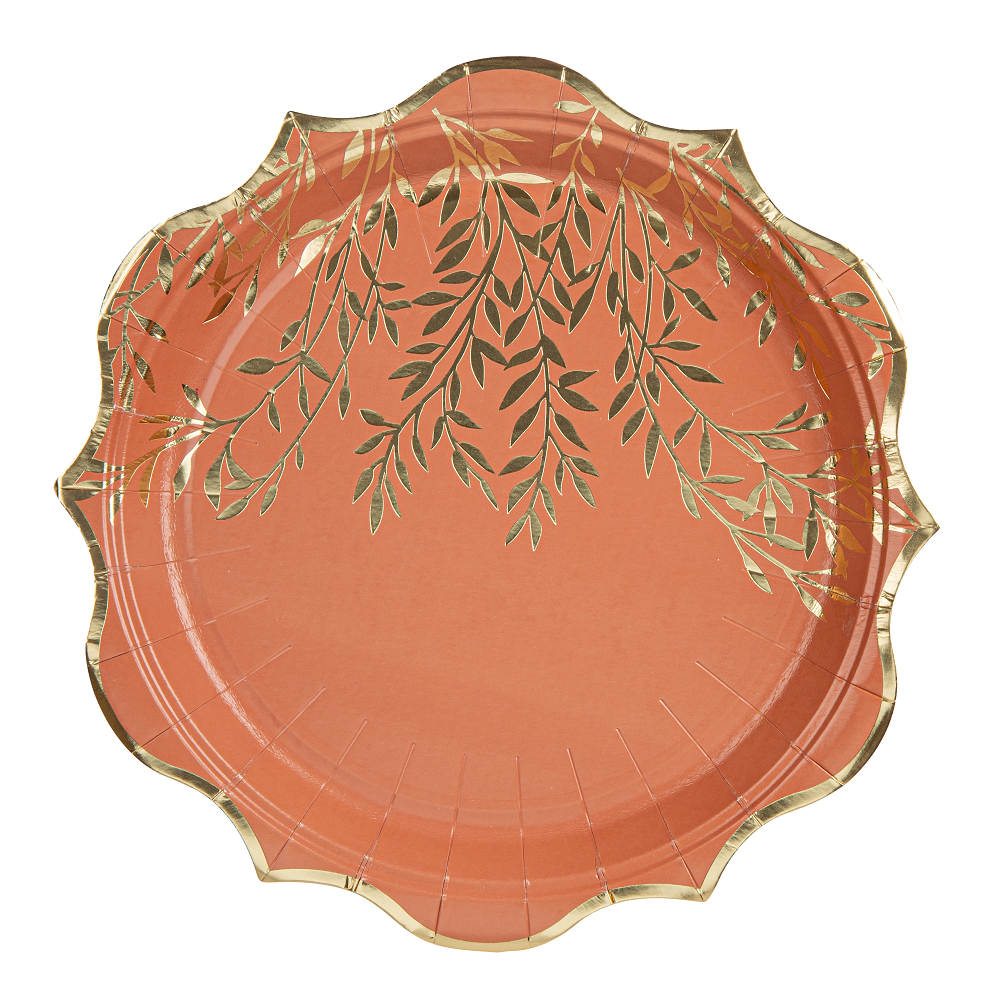 8 assiettes "terracotta feuilles dorées" - 23 cm