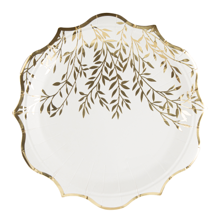 8 assiettes "blanc feuilles...