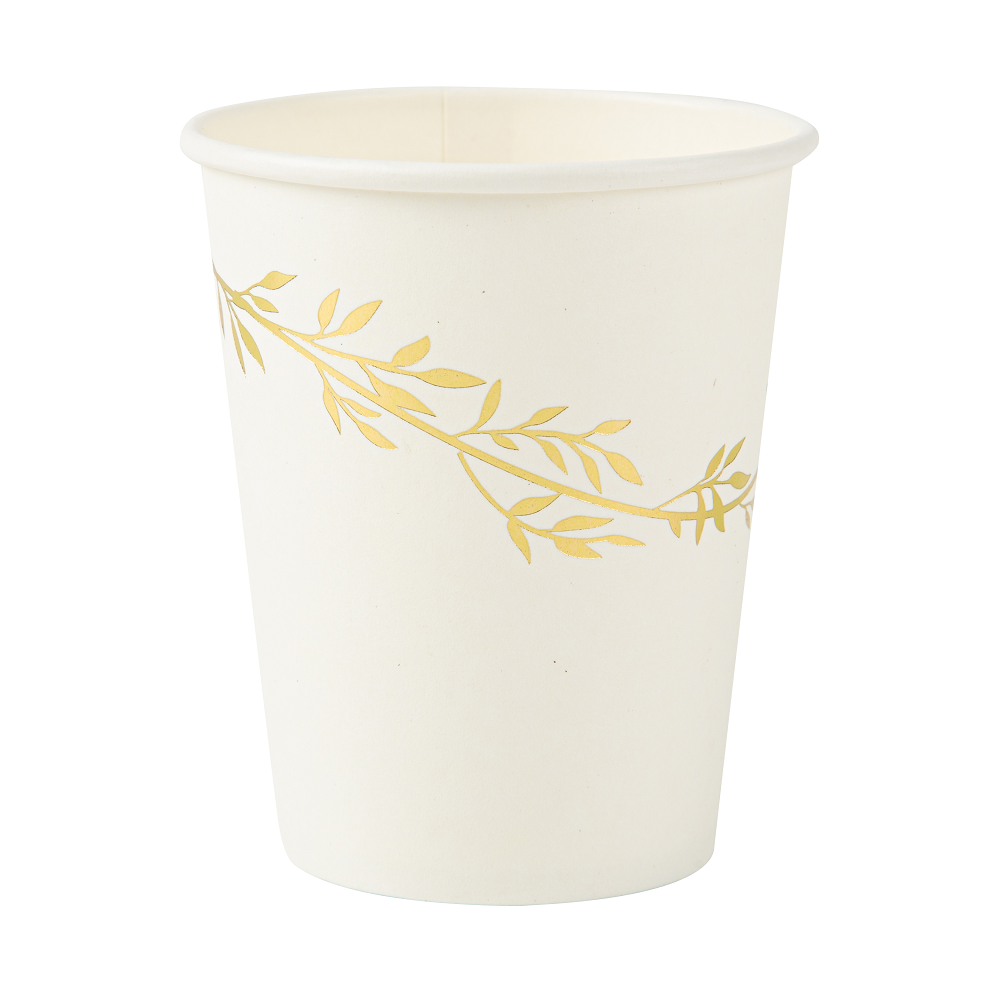 8 gobelets "blanc feuilles dorées"