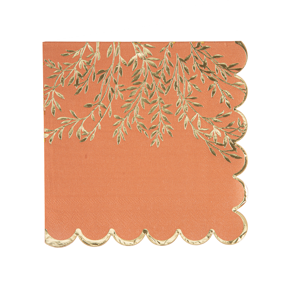 16 serviettes "terracotta feuilles dorées"
