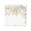 16 serviettes "blanc feuilles dorées"