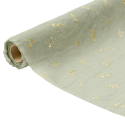 5 m chemin de table mousseline vert sauge "feuilles dorées" - 28 cm