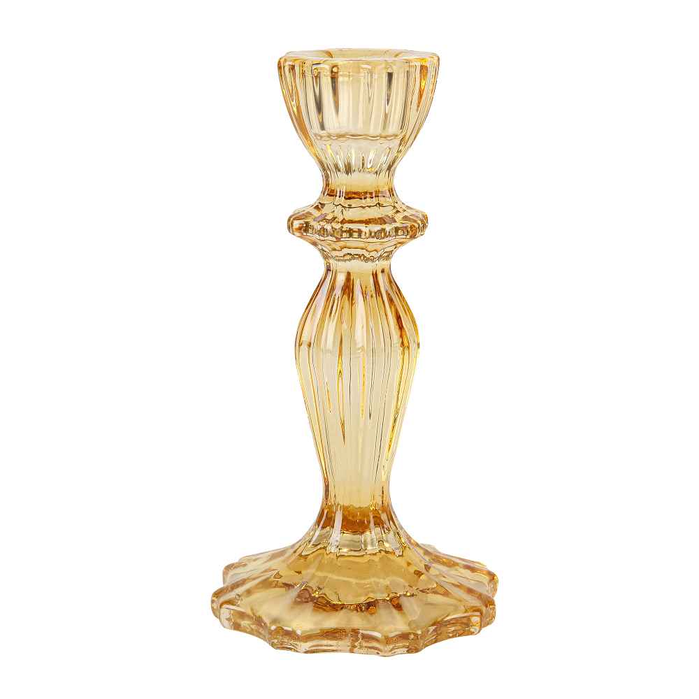 Bougeoir en verre "ocre" - 15,5 cm