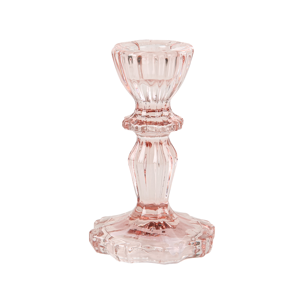 Bougeoir en verre "rose" - 11 cm