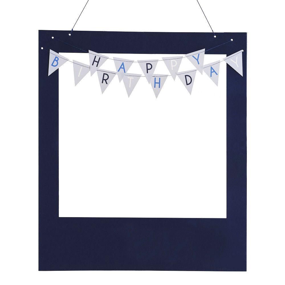 Cadre photobooth personnalisable bleu "Happy birthday"