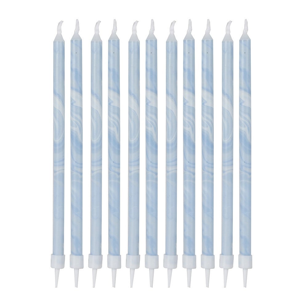 12 bougies longues "marbre bleu" - 18 cm