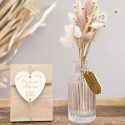 Petit vase + bouquet de fleurs séchées "Mamie chérie" - Etiquette personnalisable