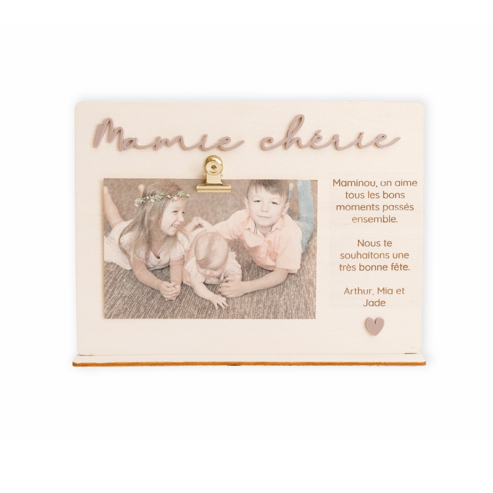 Cadre photo en bois personnalisable "Mamie chérie"