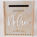 Urne en bois personnalisable "baptême festons"