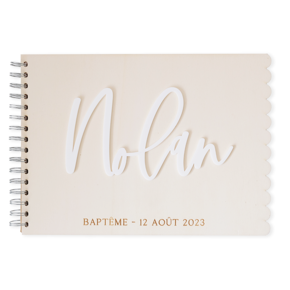 Livre d'or rectangle personnalisable en bois "baptême festons"