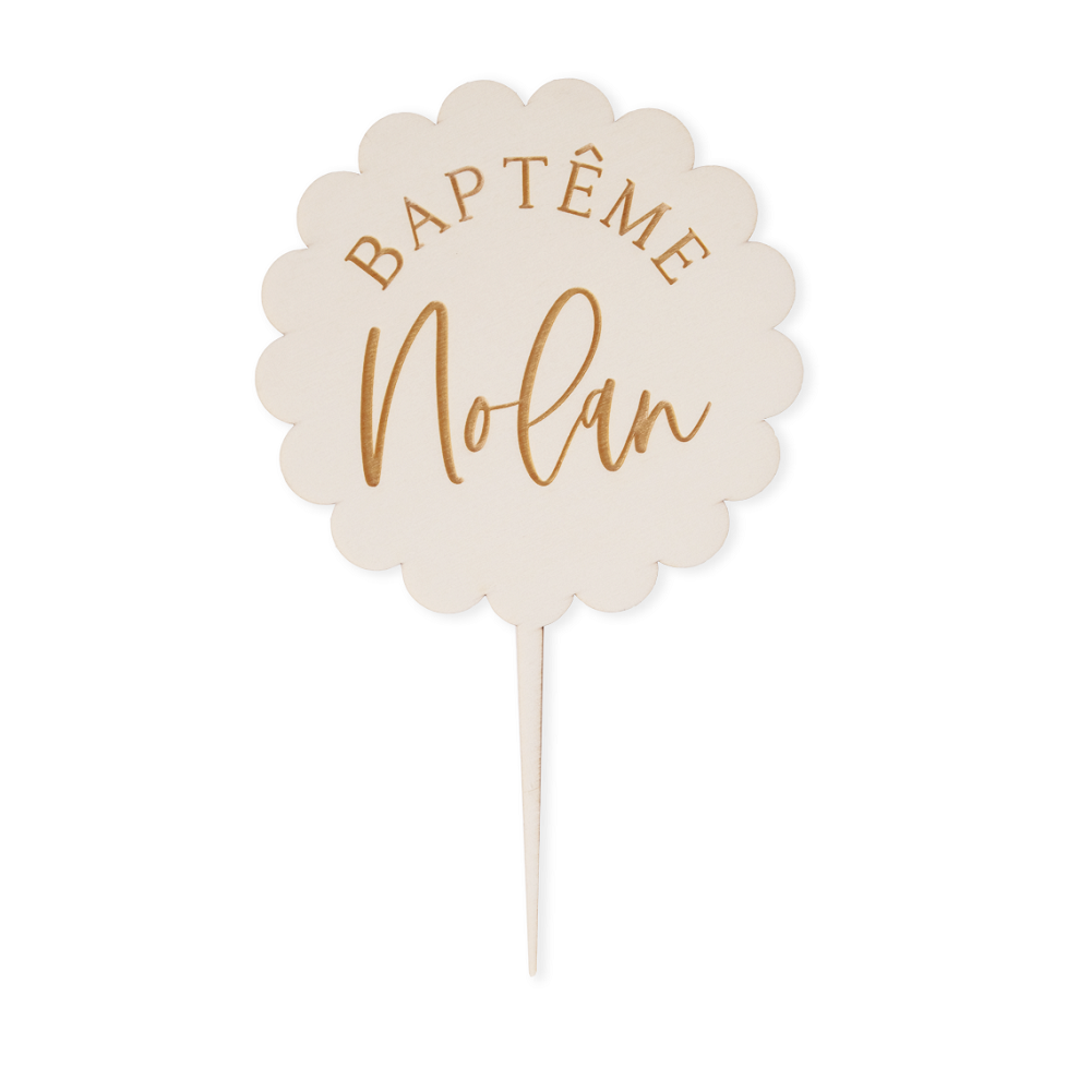 Cake topper personnalisable "baptême festons"