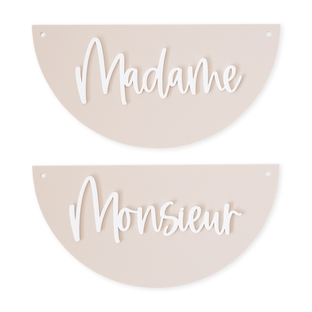 Lot de 2 pancartes de chaises Madame/Monsieur "Sand"