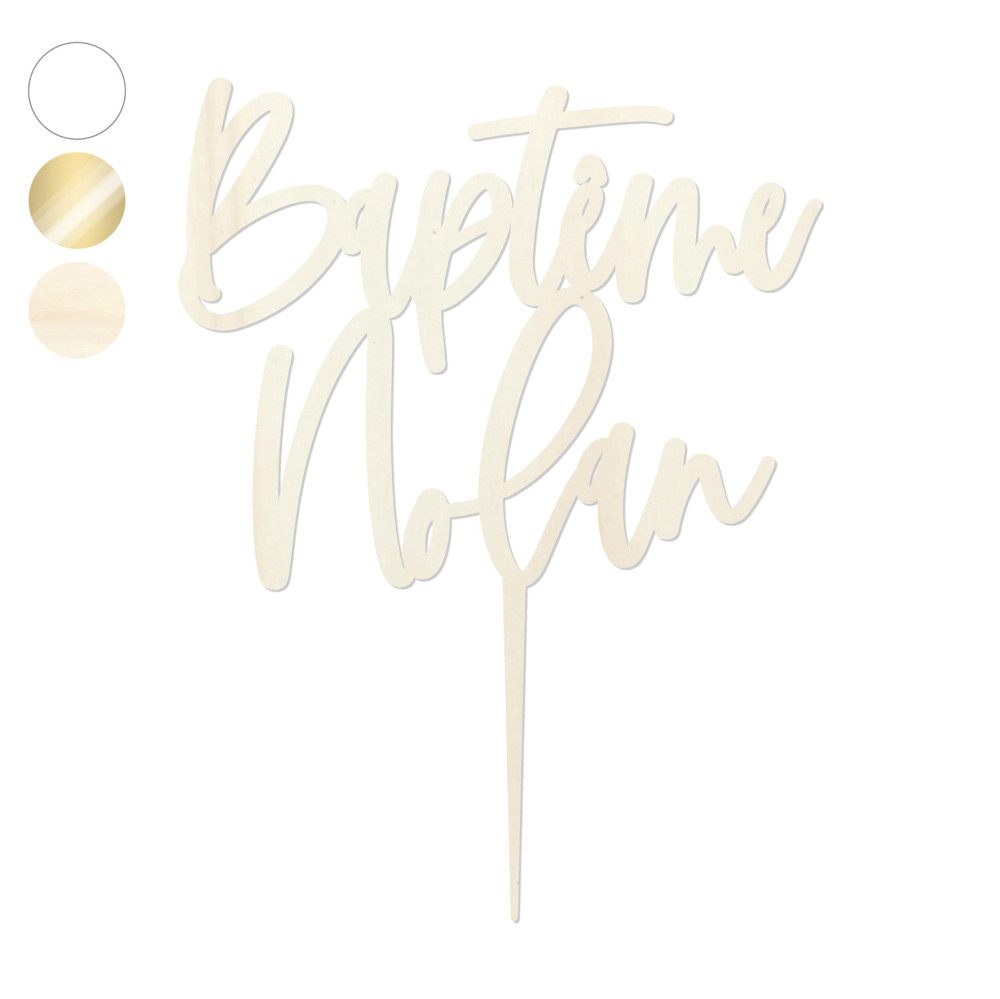 Cake topper personnalisable "baptême manuscrit"