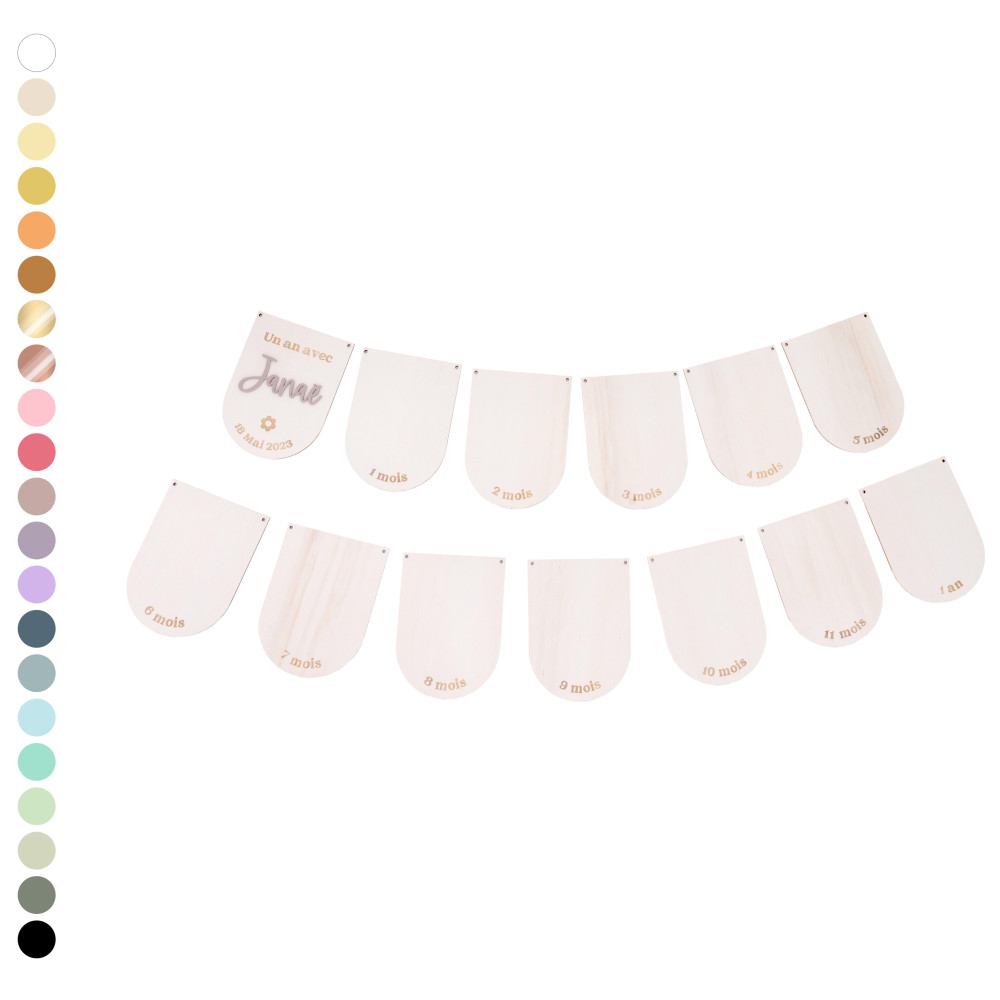 Kit pour guirlande de fanions personnalisable "1 an avec" - couleur et motif au choix