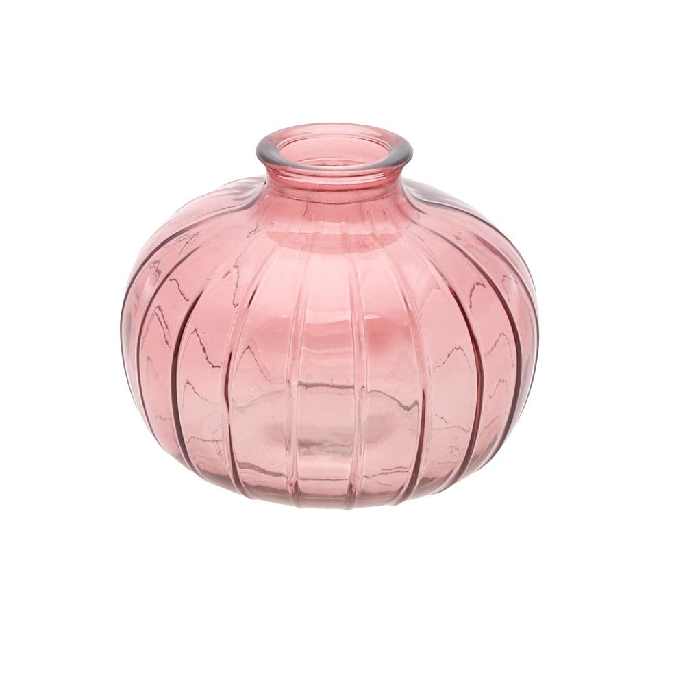 Vase boule en verre strié "rose pastel" - 11 cm