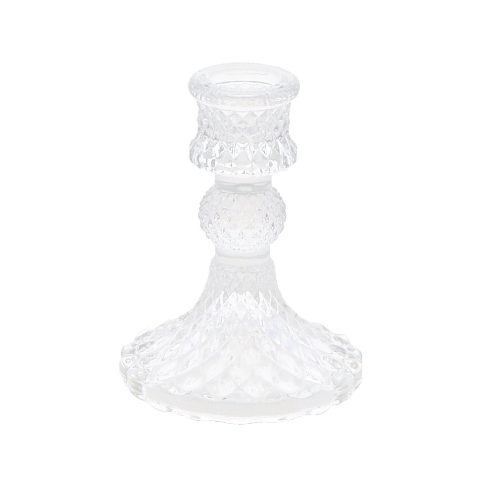 Bougeoir en verre "baroque transparent" - 10.5 cm