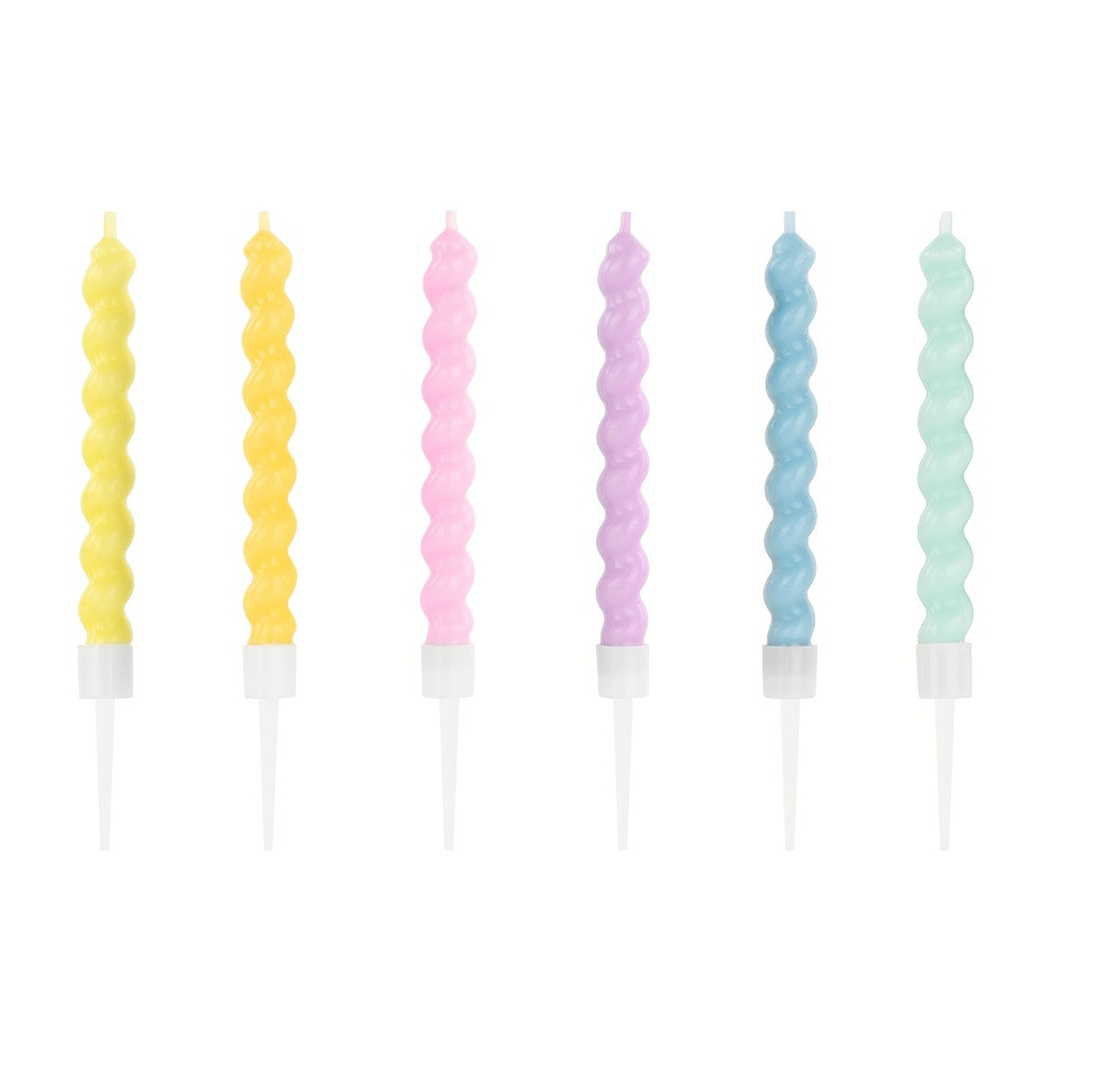 6 bougies pastel torsadées
