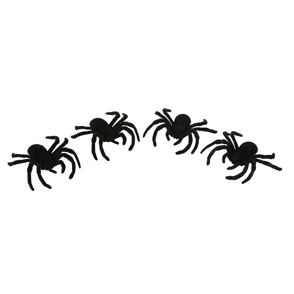 4 araignées en velours noir - 7.5 cm