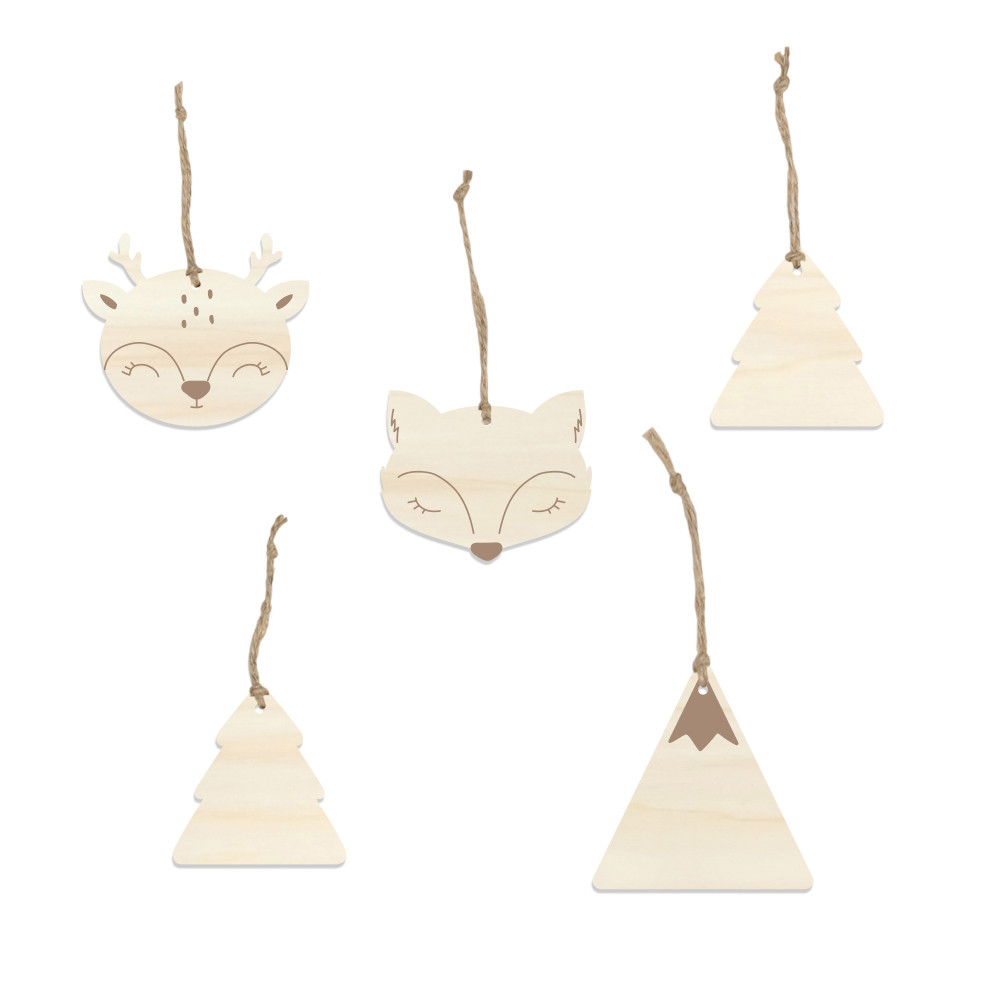 Lot de 5 mini décorations de sapin "forêt"