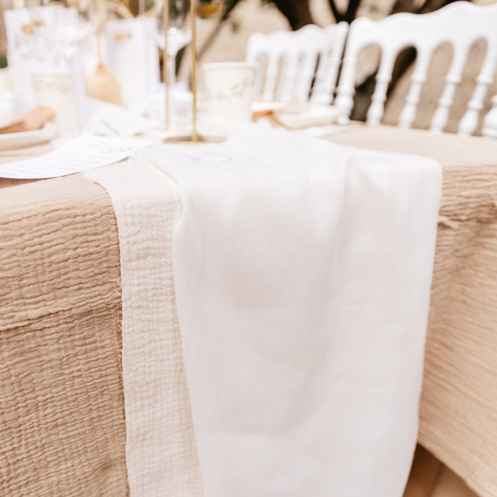 Chemin De Table Tissu Chemin De Table Mousseline Vert Sauge DecorMommt - 2 Pièces 77x300cm Pour Mariage, Baptême, Communion Runner Table