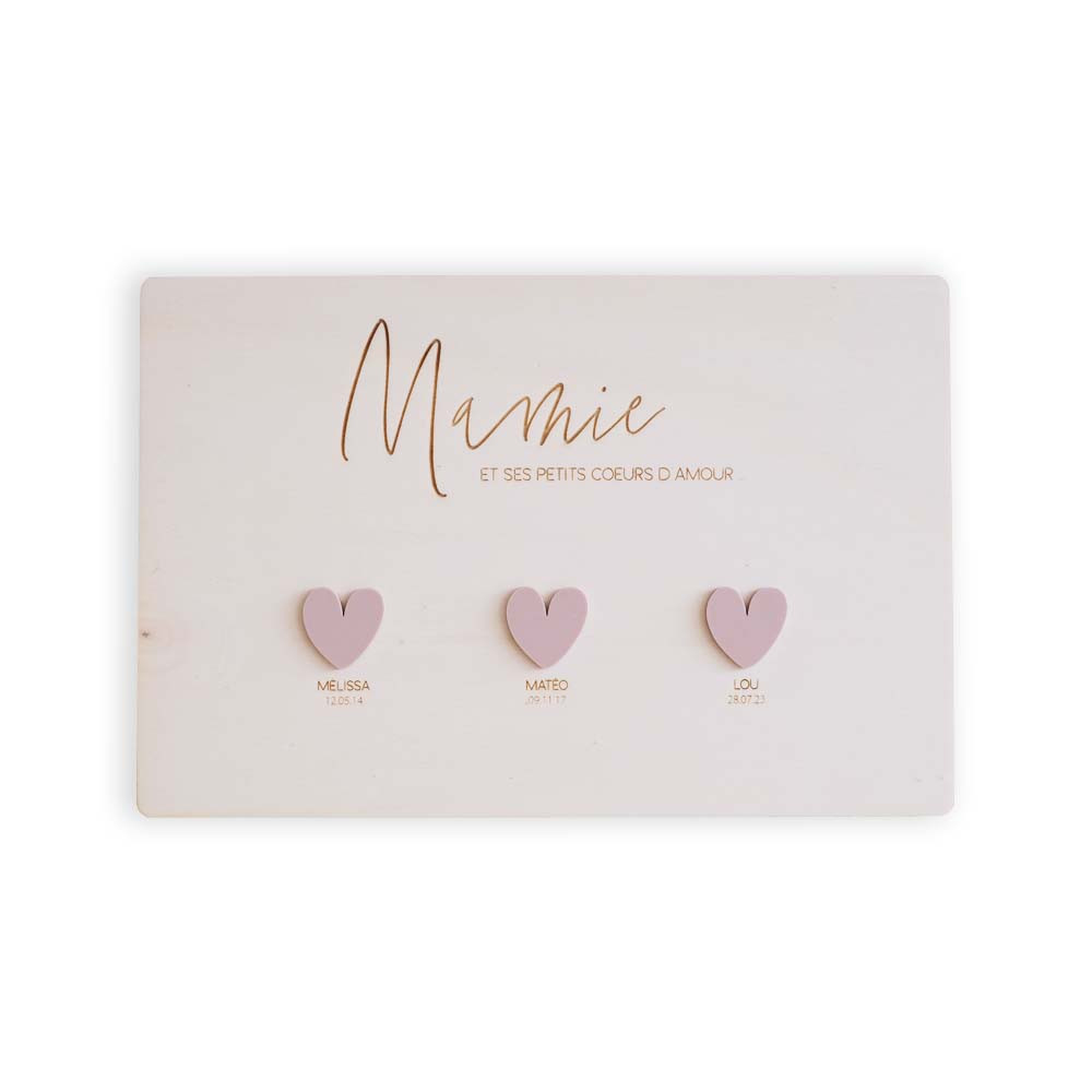Panneau en bois personnalisable "Petits cœurs de Mamie"