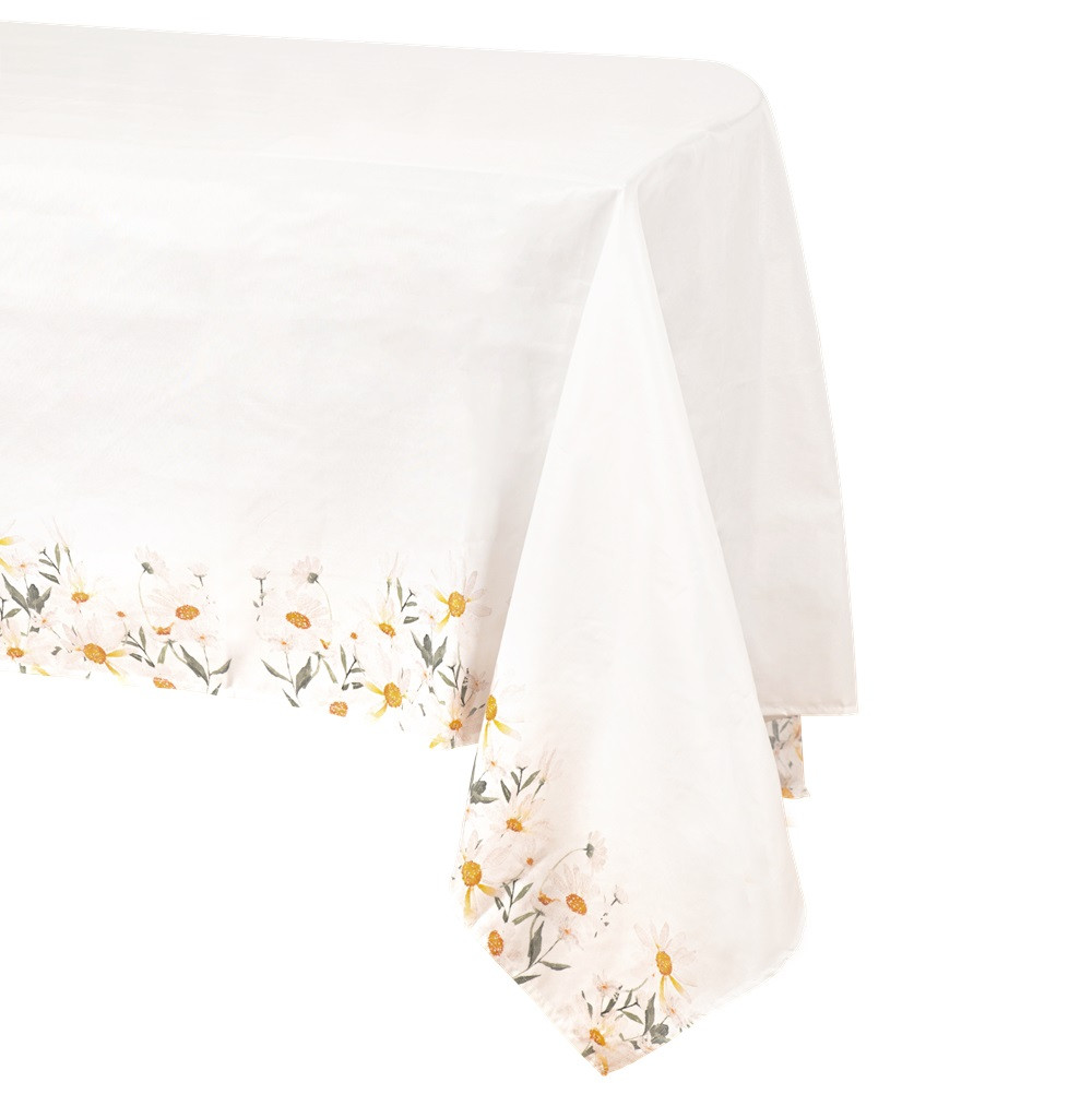 Nappe blanche et motifs marguerites - 240 cm